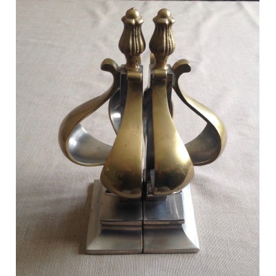Vintage Silver Gold Metal Fleur de Lis Bookends Art Deco Imperial    223086072851